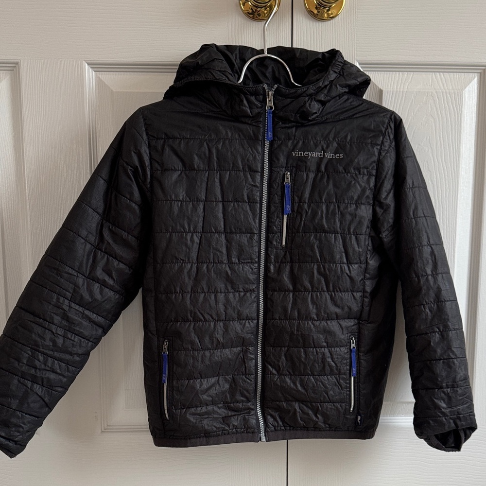 Vineyard Vines Kids Black Puffer Jacket with Blue Accents